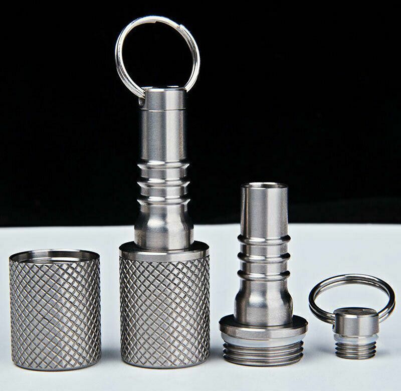 Titanium Waterproof Tank EDC Survival Seal Container Necklace Keychain Pill Box