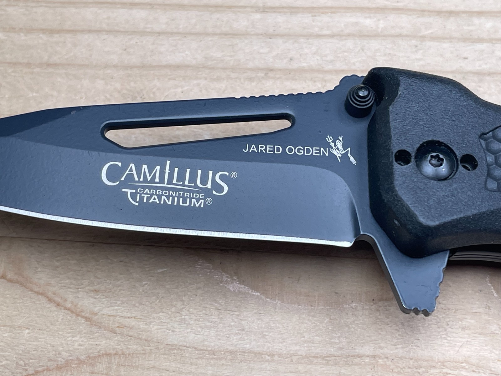 Camillus Jared Ogden Titanium NS-8B Plain Edge AUS-8 Black GFN Folding Knife