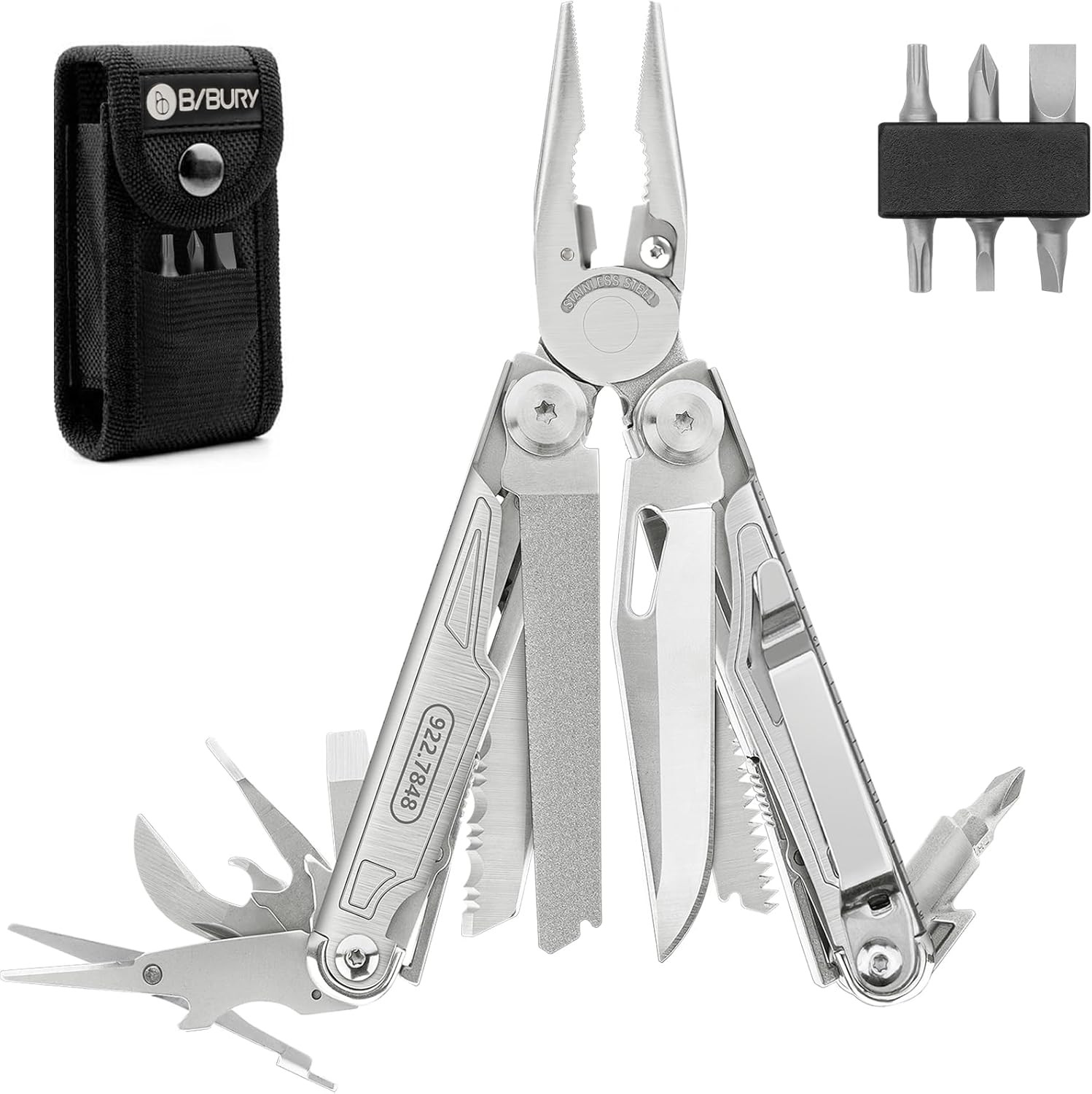 Multitool BI2038A, 19-In-1 Stainless Steel Multi Tool with Fold-Able Pliers, Scr
