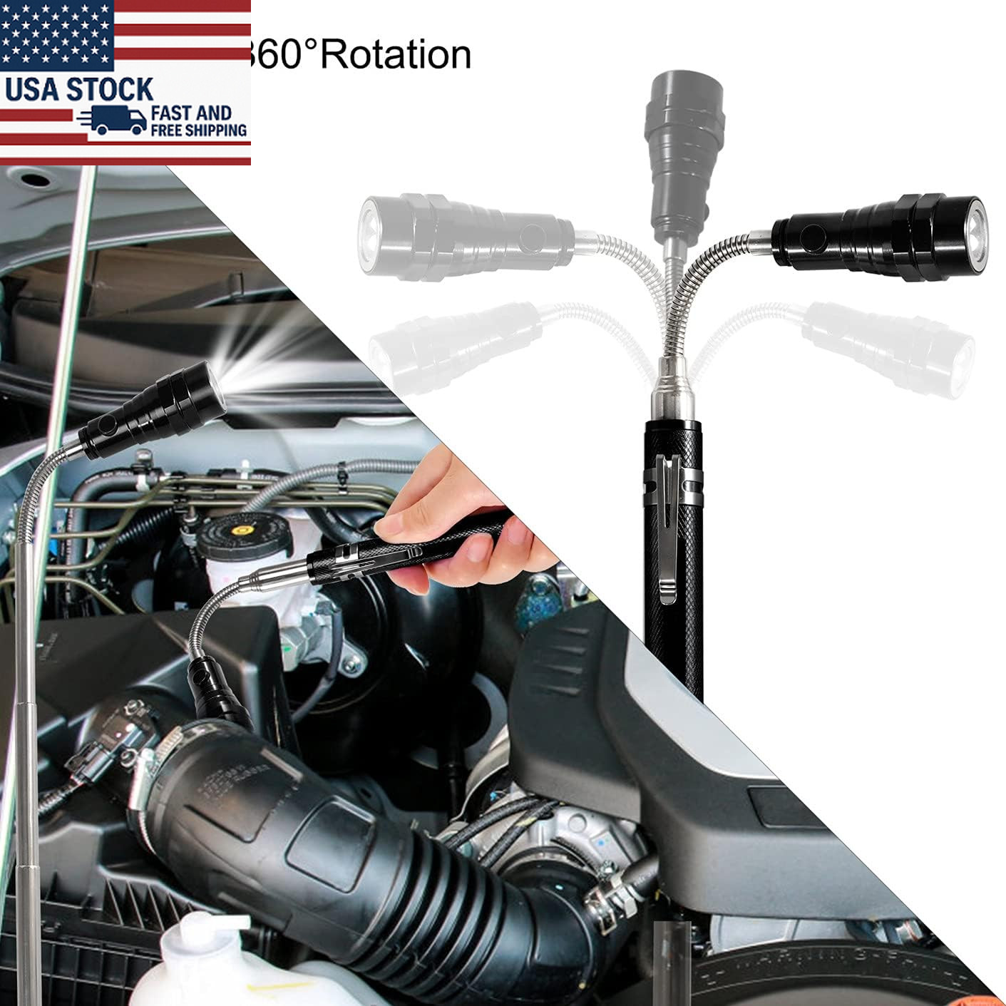 Magnetic Flashlight Pickup Tool Extendable Telescoping Gadget for Men Gifts