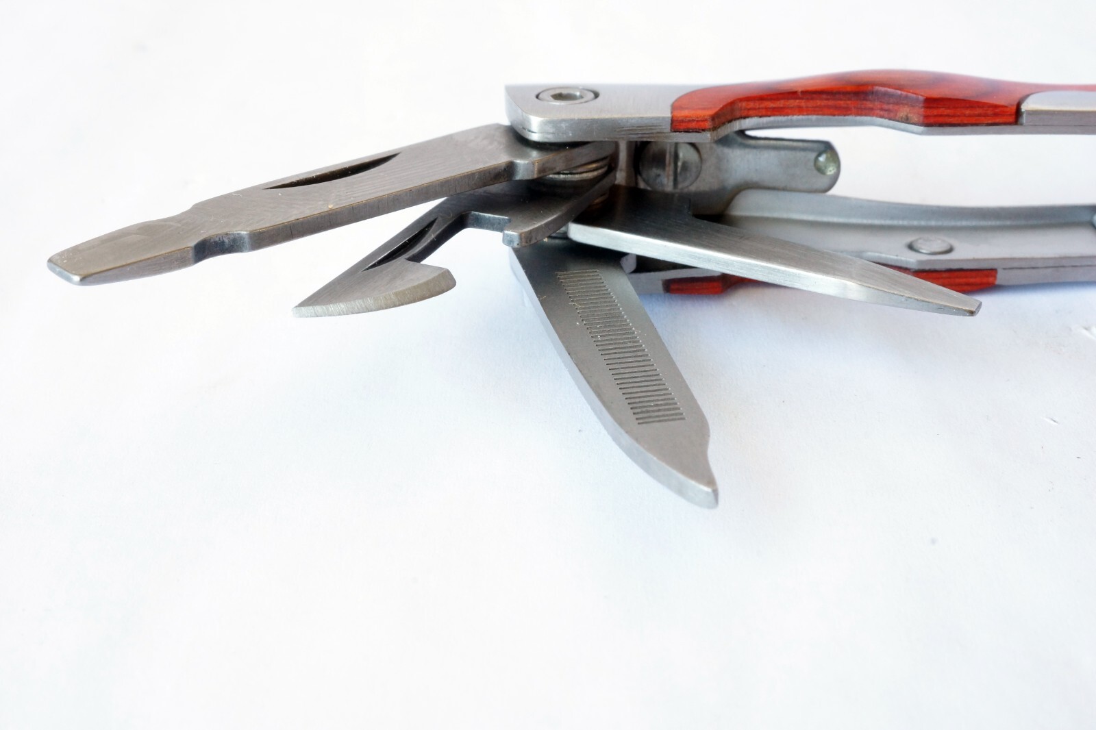 Survival Stainless Steel Multi Tool Plier 9 In 1 Portable Compact Wood Handle