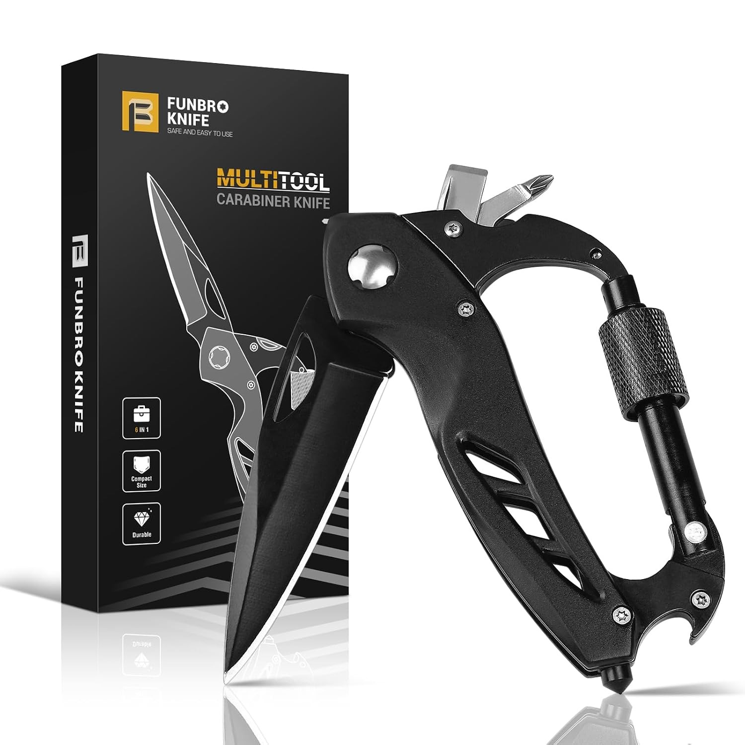 FUNBRO Multitool Carabiner with Pocket Knife, Stocking Stuffers Gifts for Men, E