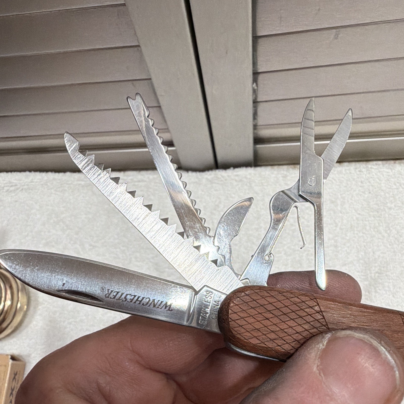 Winchester 11-in-1 Stainless Multi-Tool Pocket Knife Wood Handle Saw Scissors