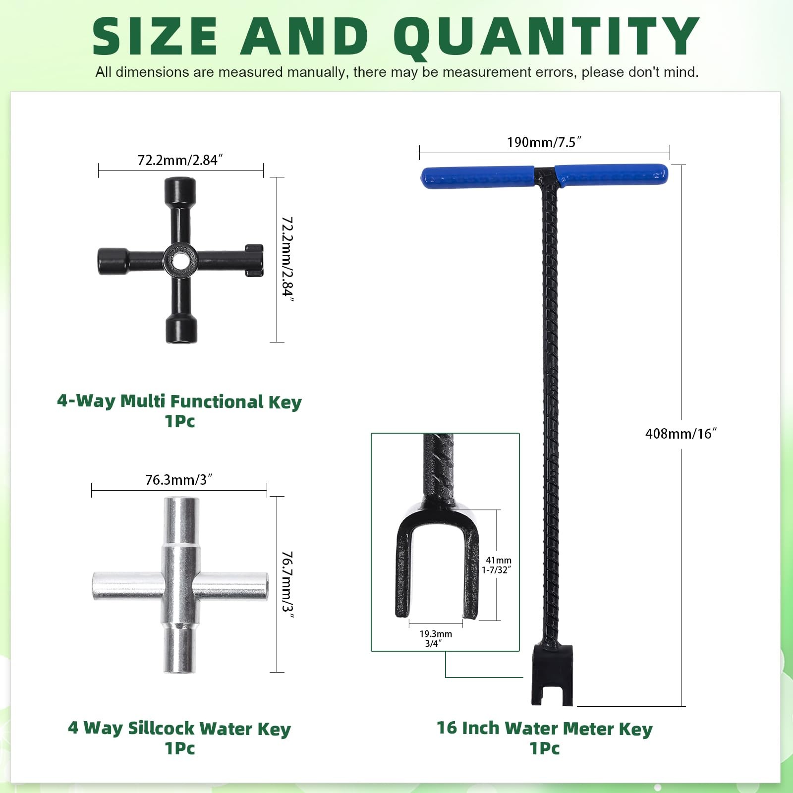2Pcs 16″ Water Meter Key Kit Includes 4 Way Triangle Square Utilities Key and…