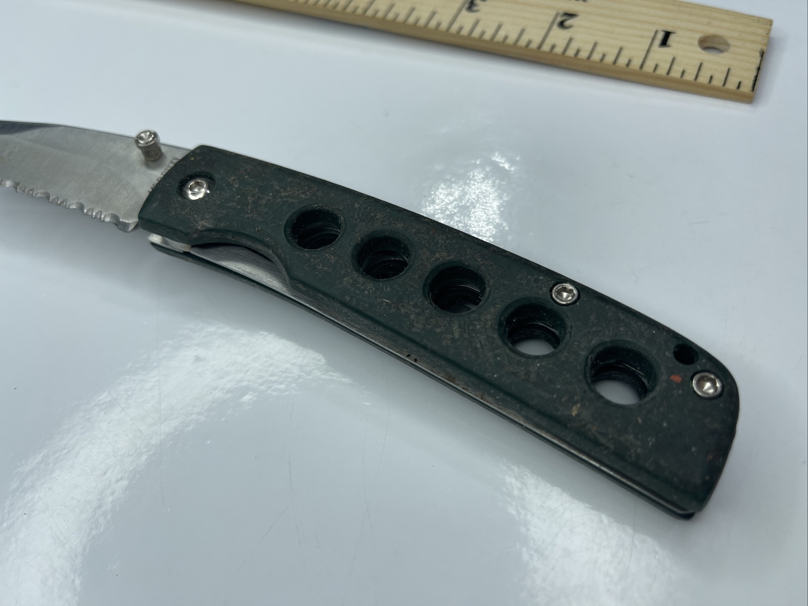 A Resin Green Vtg 440 Steel Folding Utility Pocket Knife Stainless
