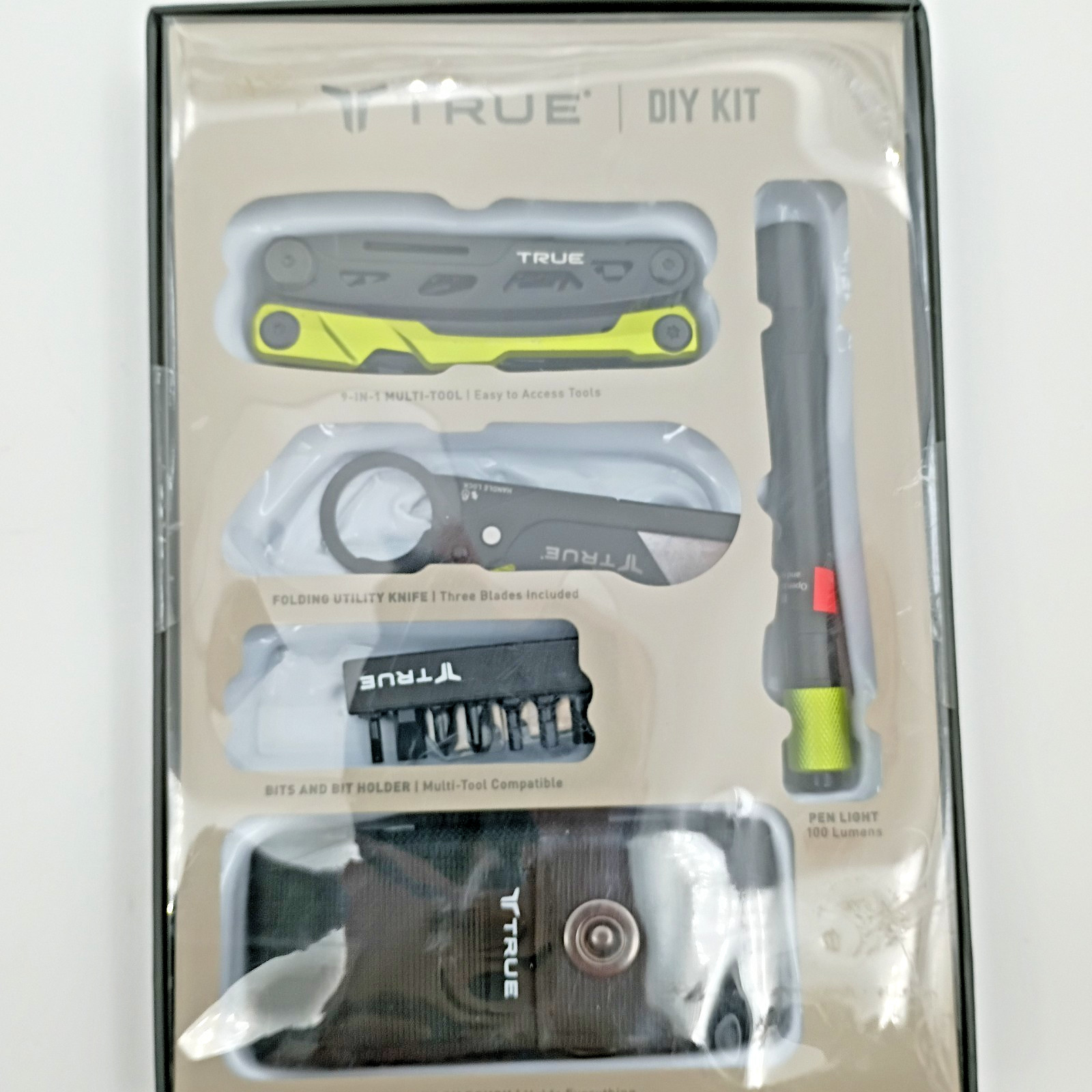 TRUE Utility 5-Piece DIY 9-in-1 Multi-Tool Kit, Knife, Pen Light w/ Pouch NEW