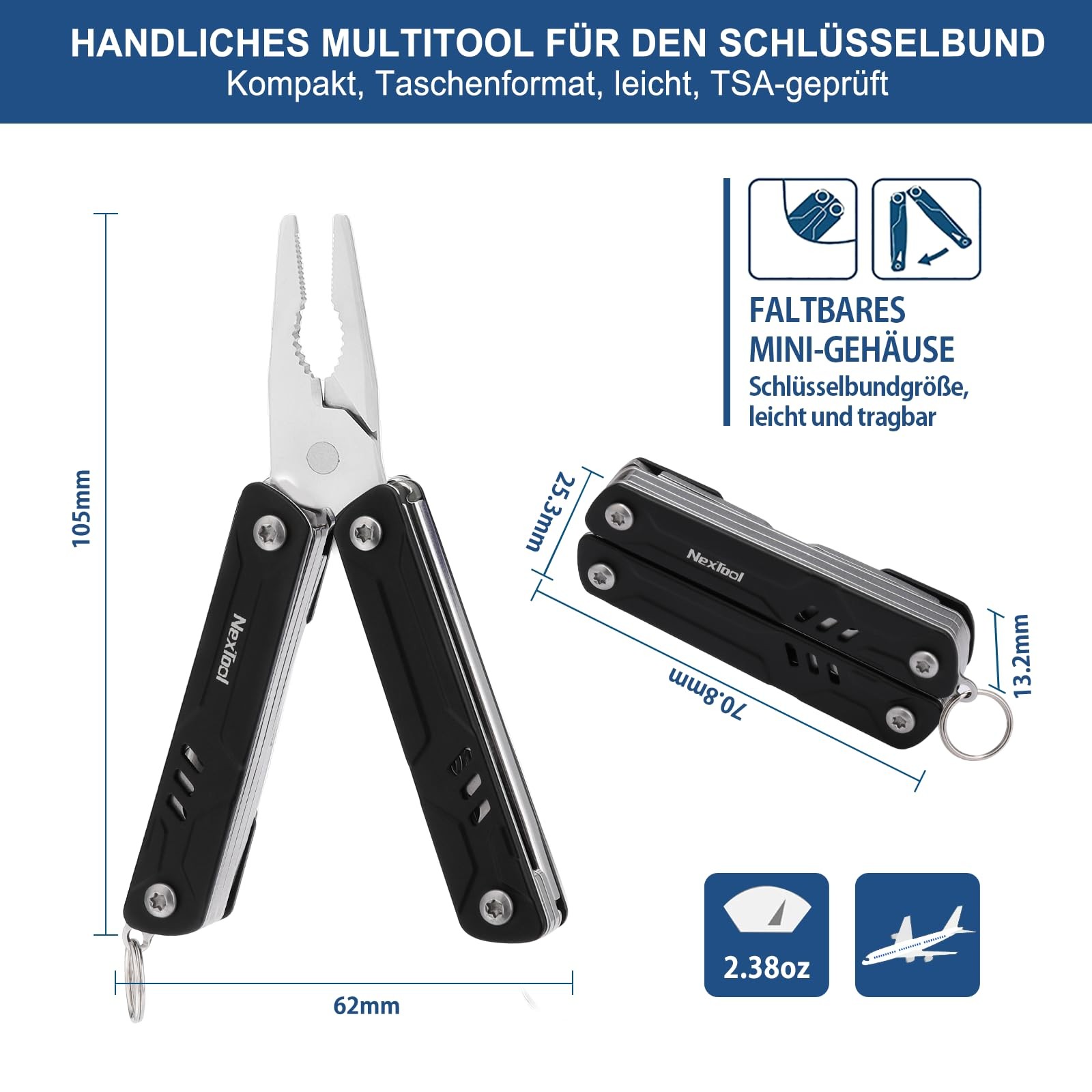 Multitool, 9 in 1 TSA Mini Sailor with Needle Nose Pliers, Scissors, SIME Extractor & Screw…