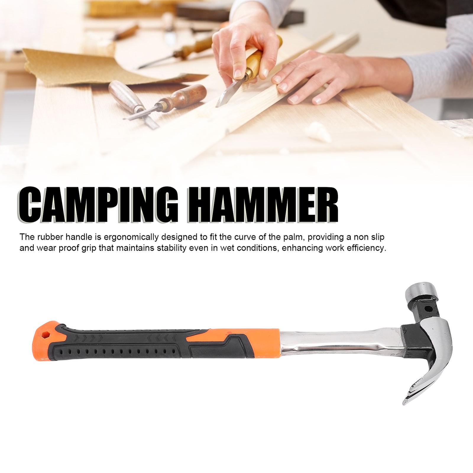 Camping Hammer Iron Stainless Steel Ergonomic Handle Multifunctional Magnetic