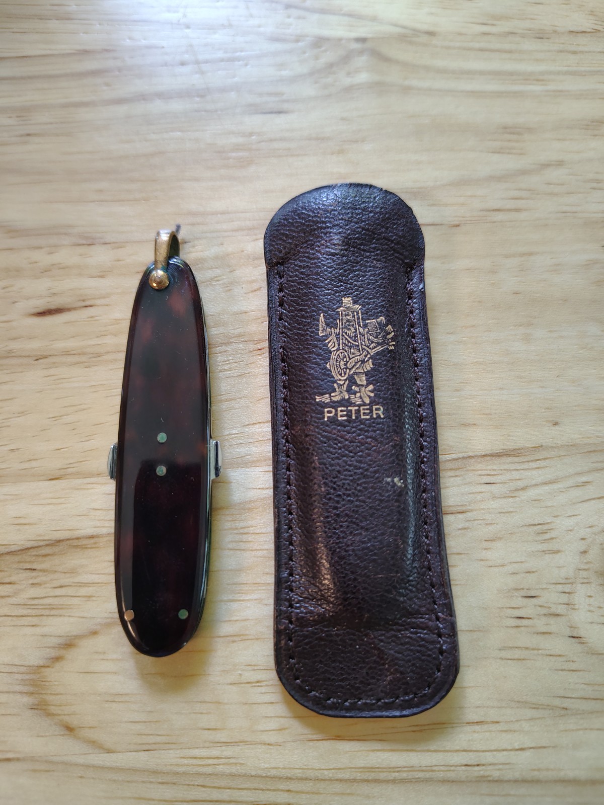 PETER Multi-Tool Pocket Knife 4 Tools w/ Scissors File, Brown Sheath Included