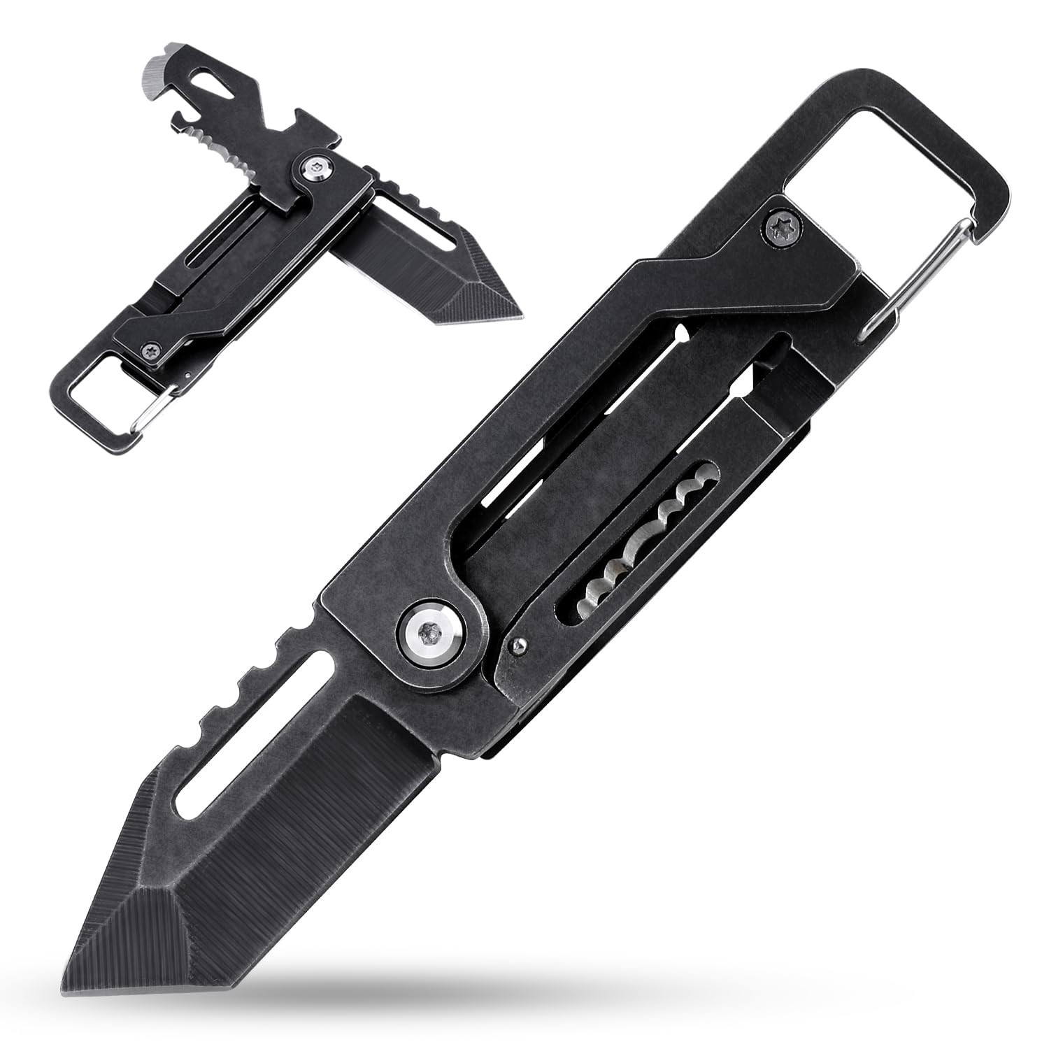 Keychain Knife, Carabiner Multitool, Tanto Pocket Knife with Key Clip, Box Cu…