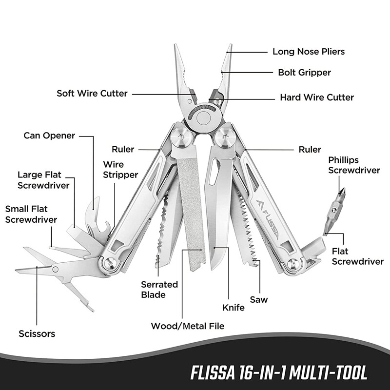 21-in-1/15-in-1/16-in-1 Multi-tool Pocket Knife Plier Set Safety Locking &Sheath