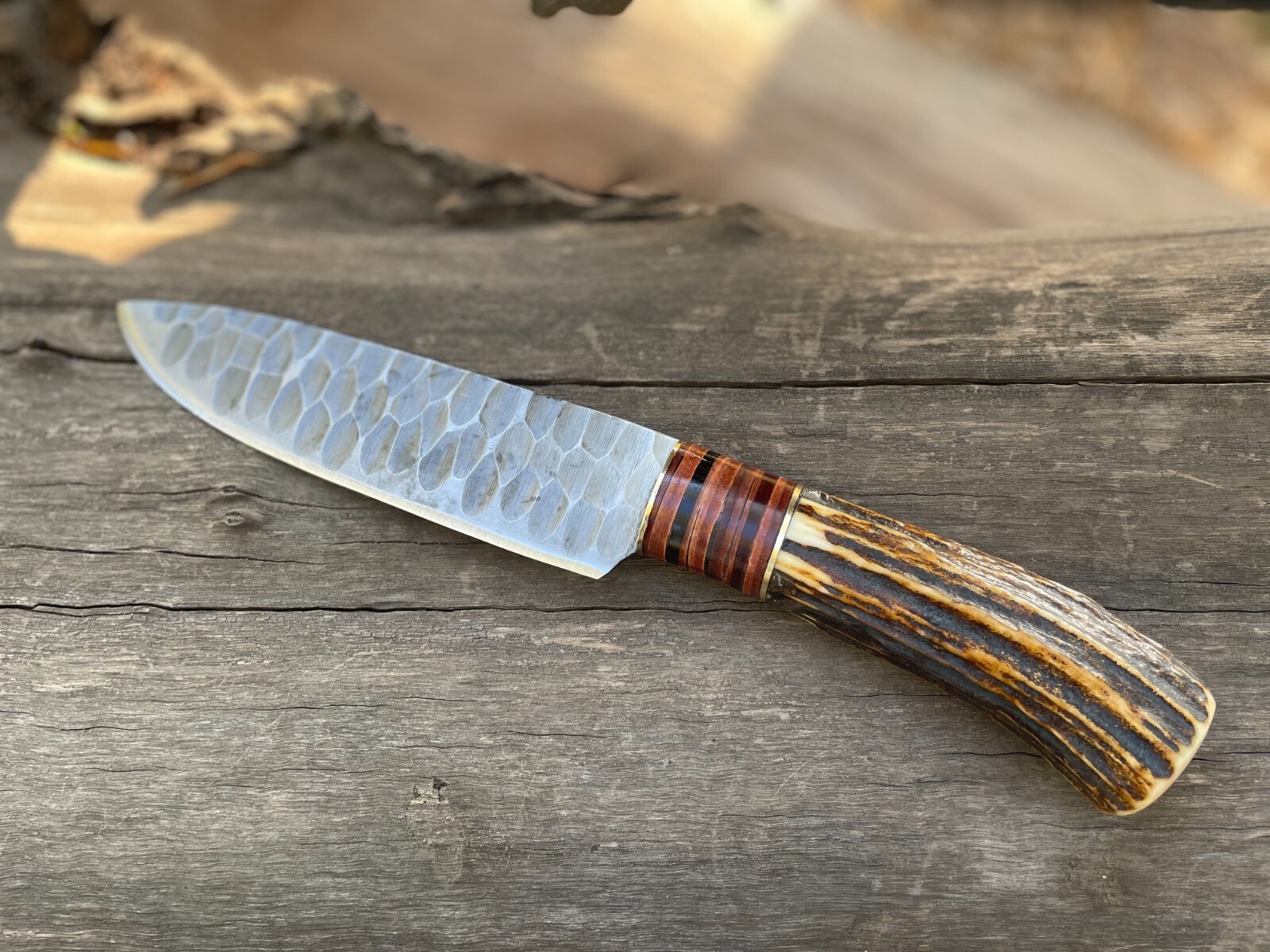 HANDMADE CARBON STEEL FIXED BLADE FULL TANG CAMPING KNIFE WITH STAG HORN HANDLE
