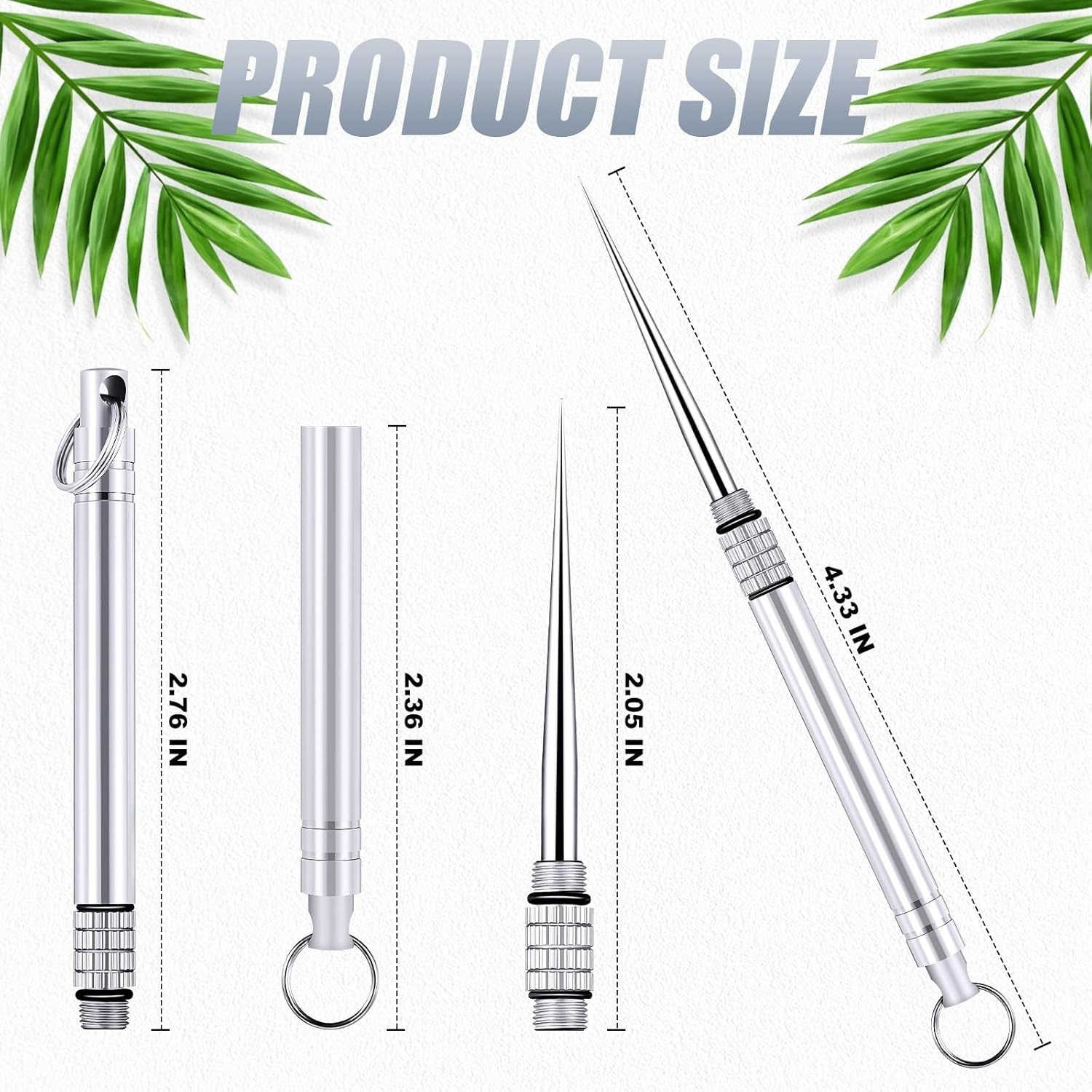 Metal Titanium Toothpicks, 8Pcs Silver Reusable Keychain Telescopic Toothpick