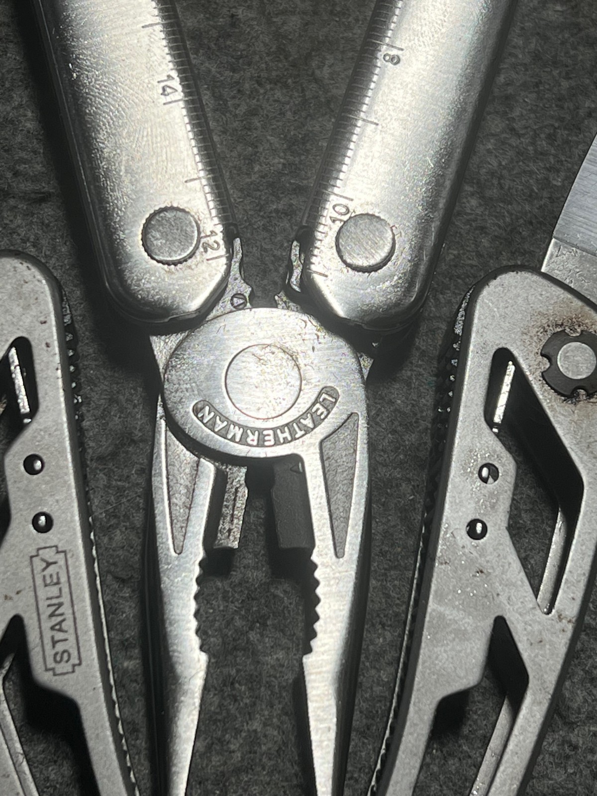 Lot of Two Multi Tool Pliers Stanley, Leatherman with Cases