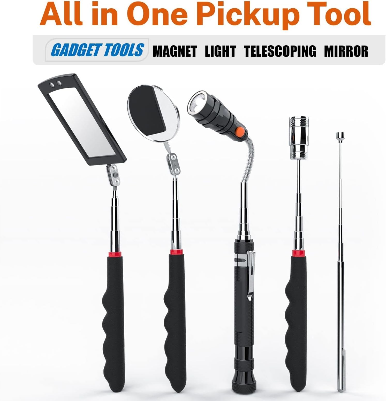 Telescoping Magnetic Pickup Tool Set with 1 & 15 lb Pick Up Sticks, Round and…