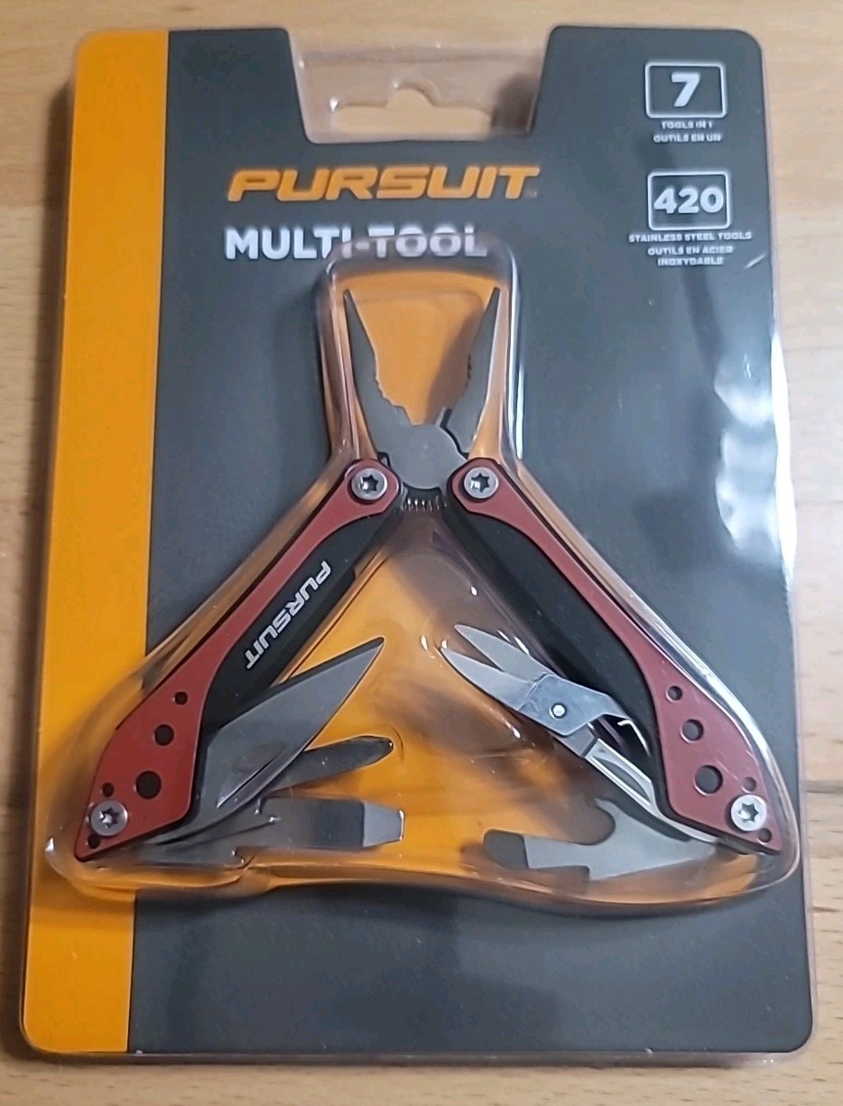 PURSUIT Multi-tool 7-in-1 Stainless Steel/ RED Color Combo Tool New Sealed