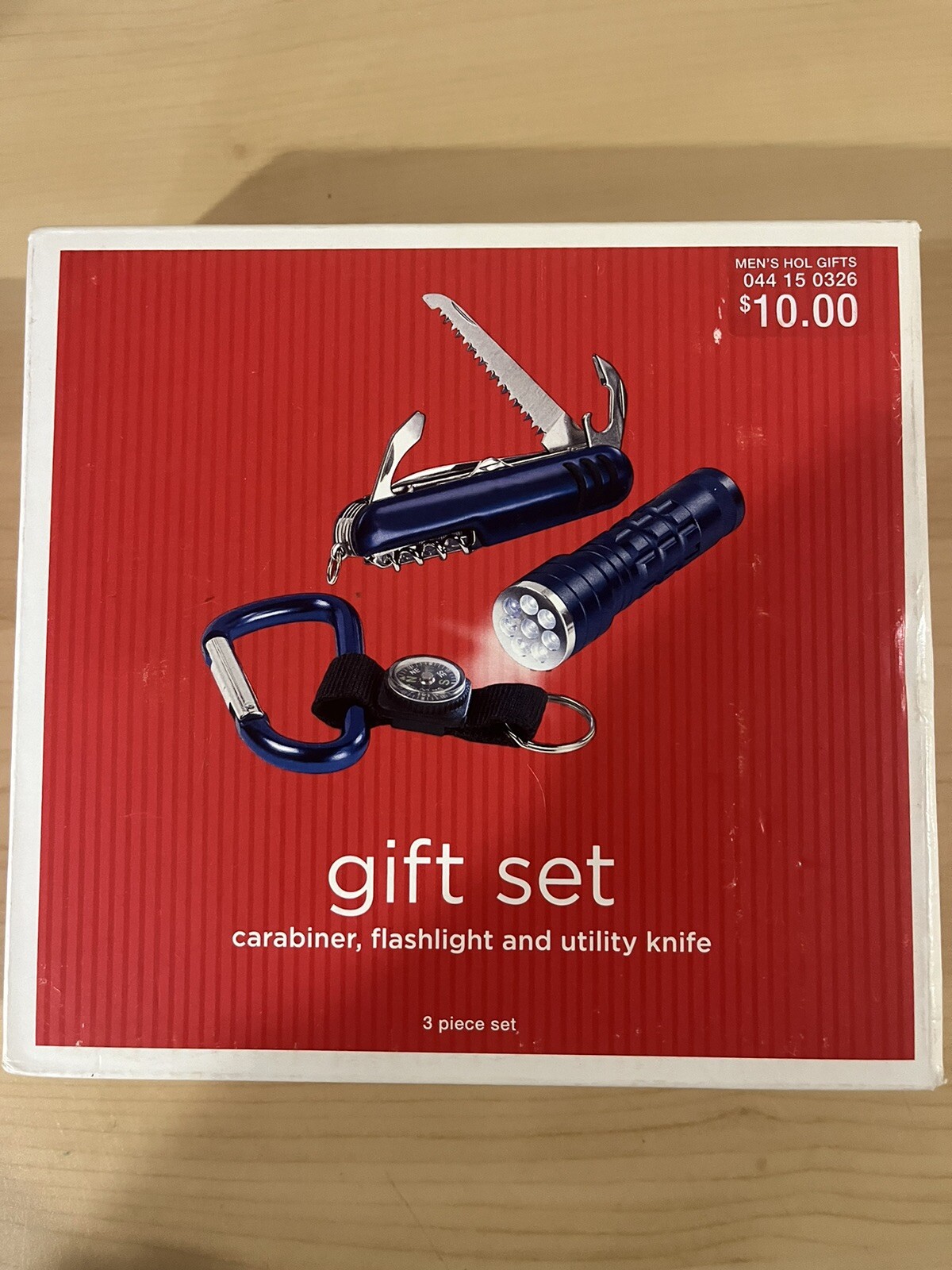 3 pc Carabiner Compass Flashlight Utility Pocket Knife Blue Gift Set NEW!