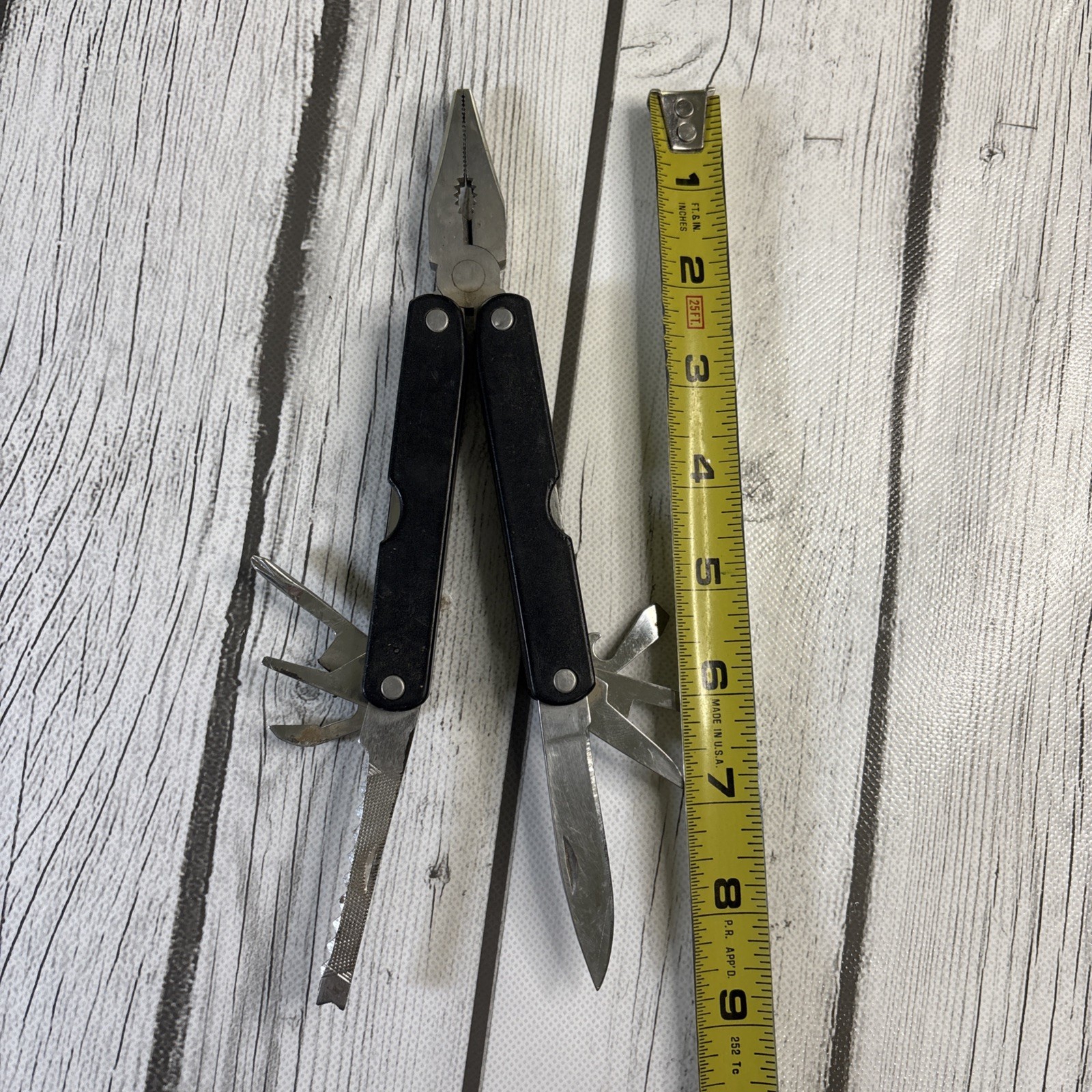 Barlow Force Pliers Multi-Tool Stainless Steel Black Plastic Handle (9) Tools.