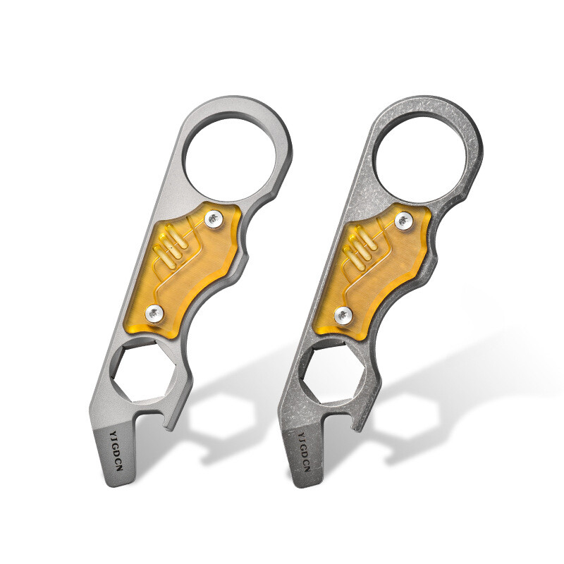 Titanium PEI Bottle Opener Pry Bar Crowbar Wrench EDC Pocket Multi Tool Keychain