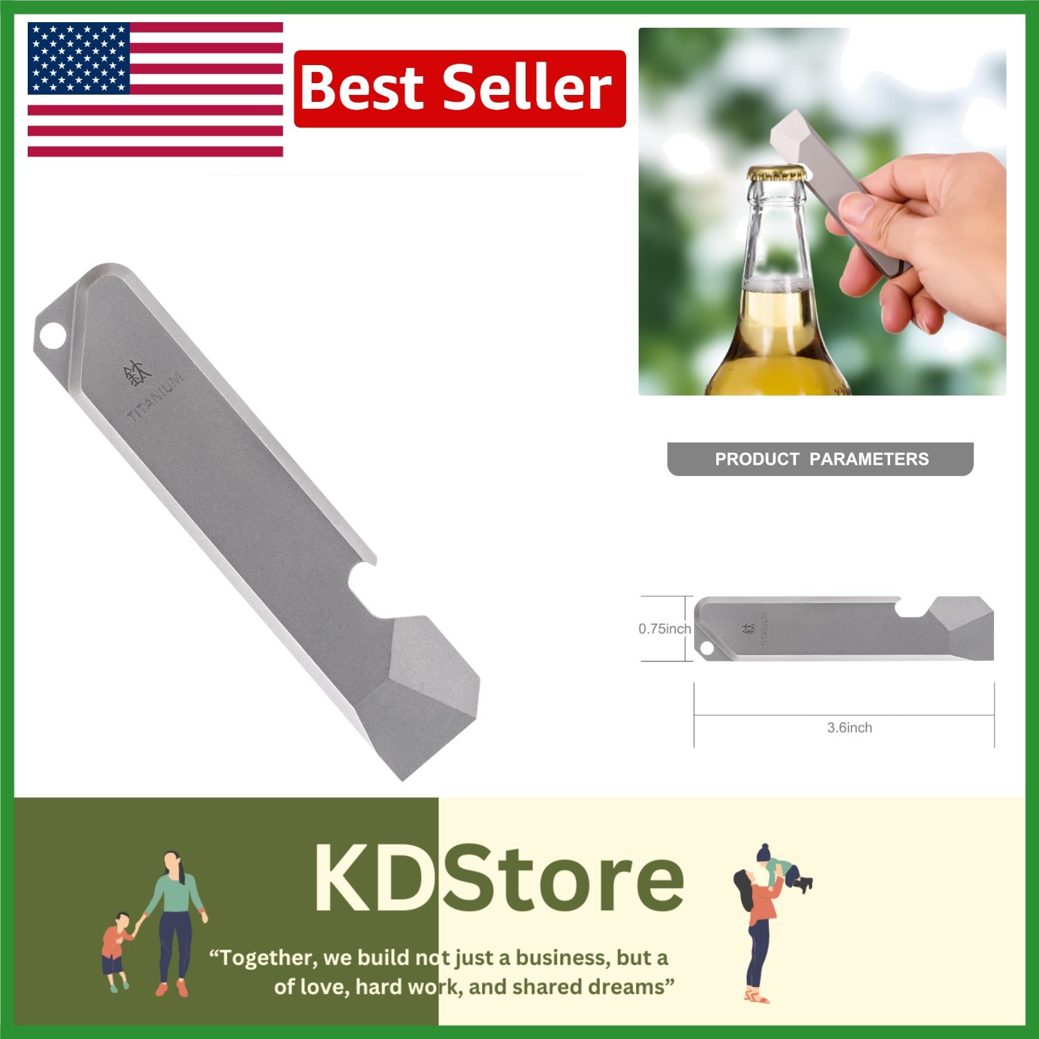 Titanium EDC Multi-Tool Pry Bar with Bottle Opener