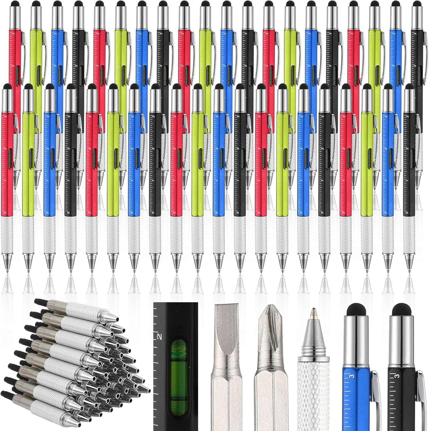 Yeaqee 40 Pcs Gifts for Adult Men:6 in 1 Multi Tool Pens with Refills Ruler Leve
