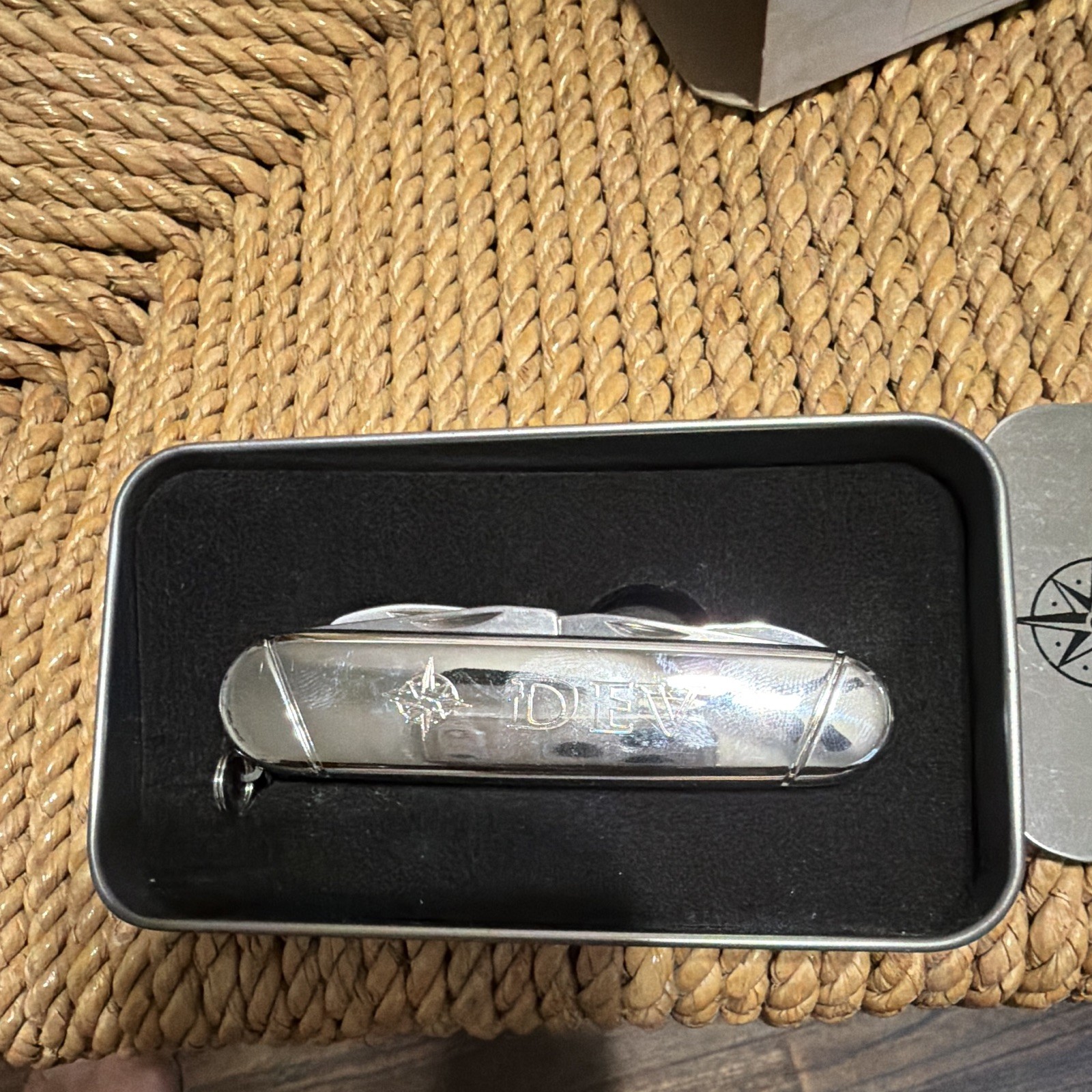 Stainless Steel Multi-Tool Folding Pocket Knife w/ Scissors Lanyard Tin Case