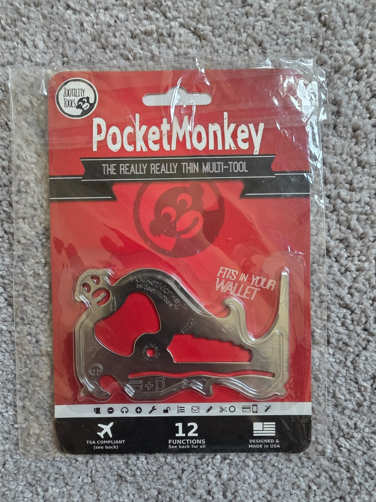 Zootility PocketMonkey Wallet Multi-Tool 12 Functions TSA Compliant Made in USA