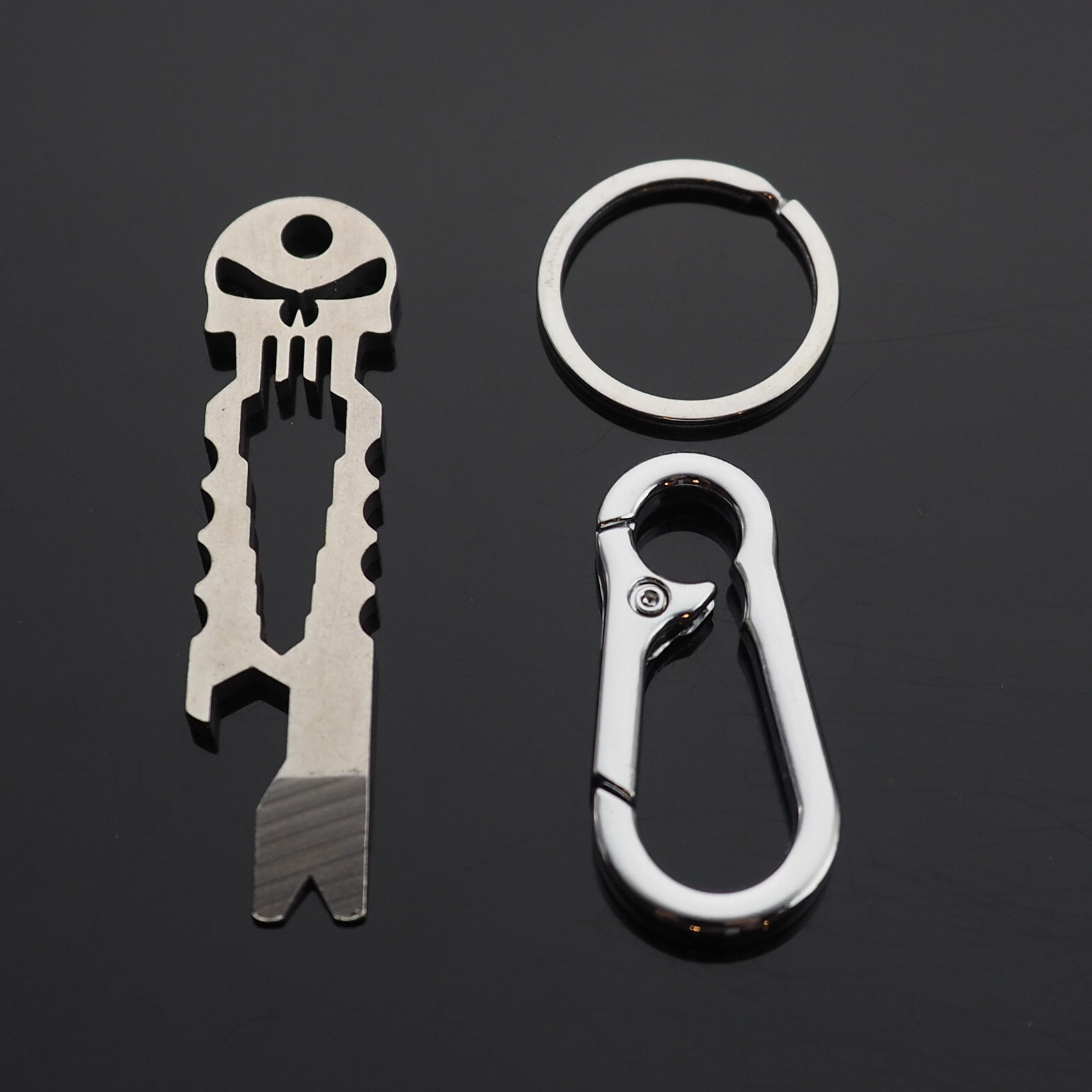 Skull Keychain Crowbar Screwdriver Hex Wrench Carabiner Clip Key Ring Opener EDC