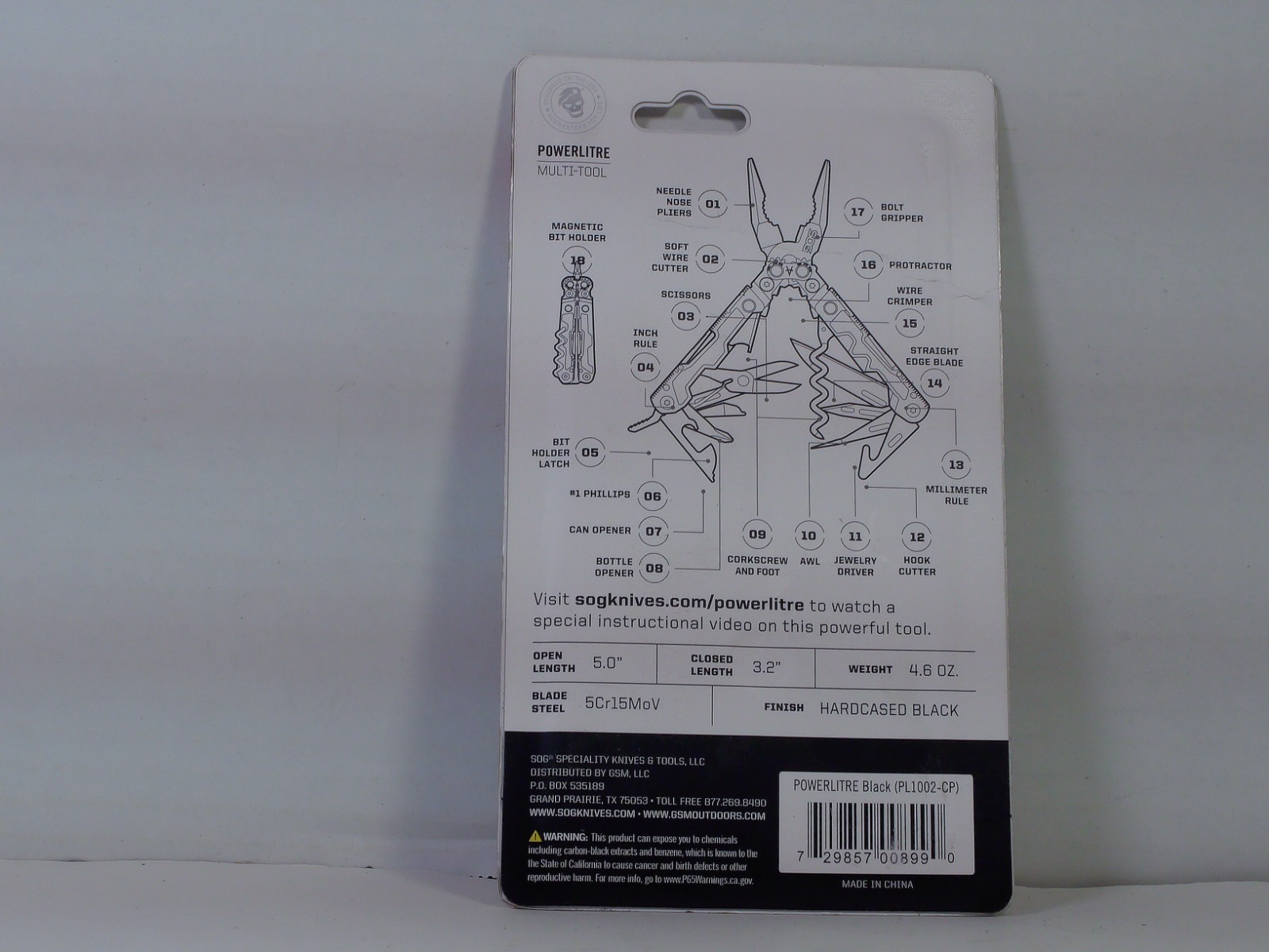 SOG PowerLitre Multi-Tool – 5″ – 18 Tools in One – (PL1002-CP) – New in Package