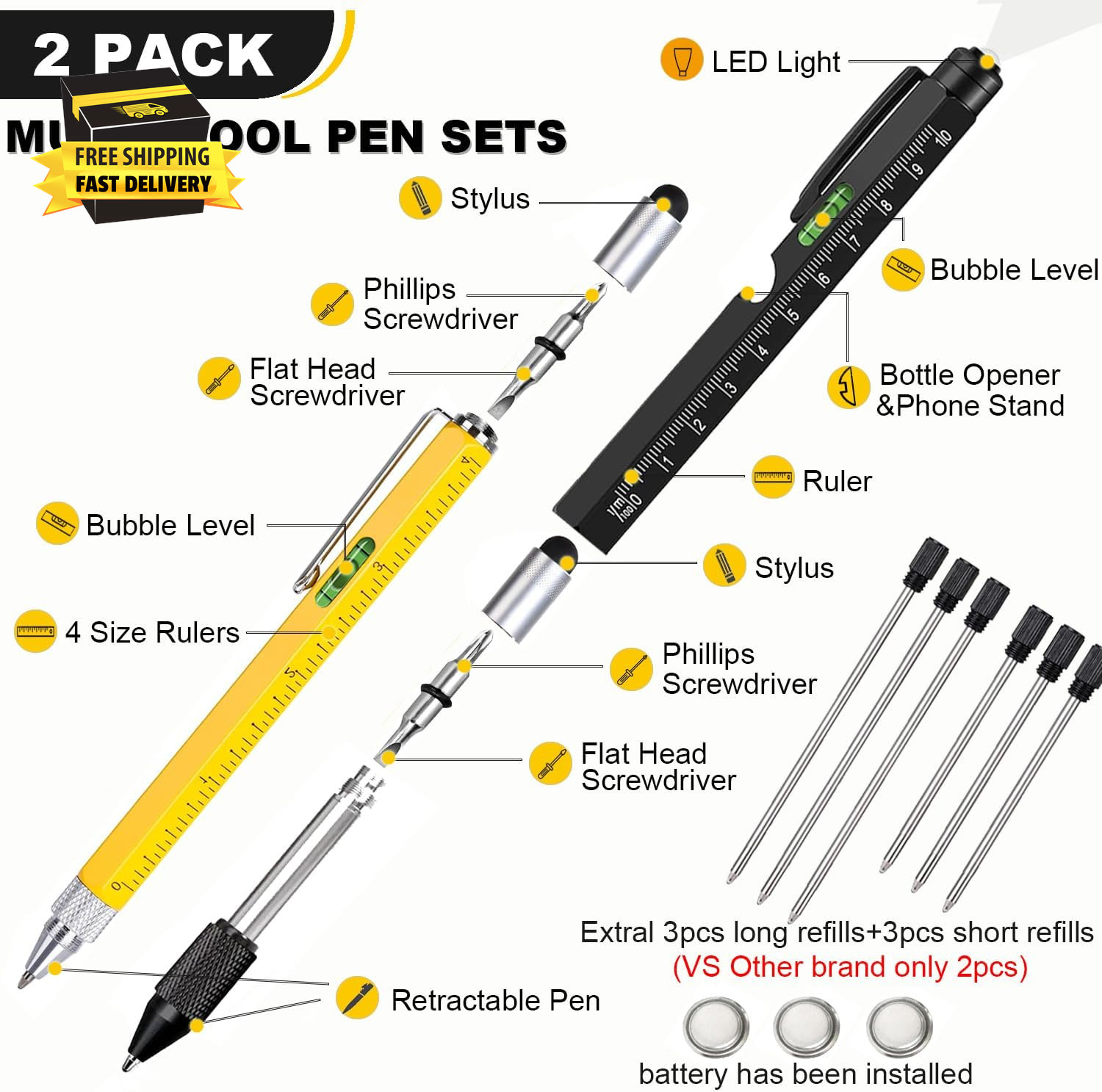 Multi Tool Pen Set,Pen for Men Dad Gifts from Daughter Son,9 in 1 Multitool Pen