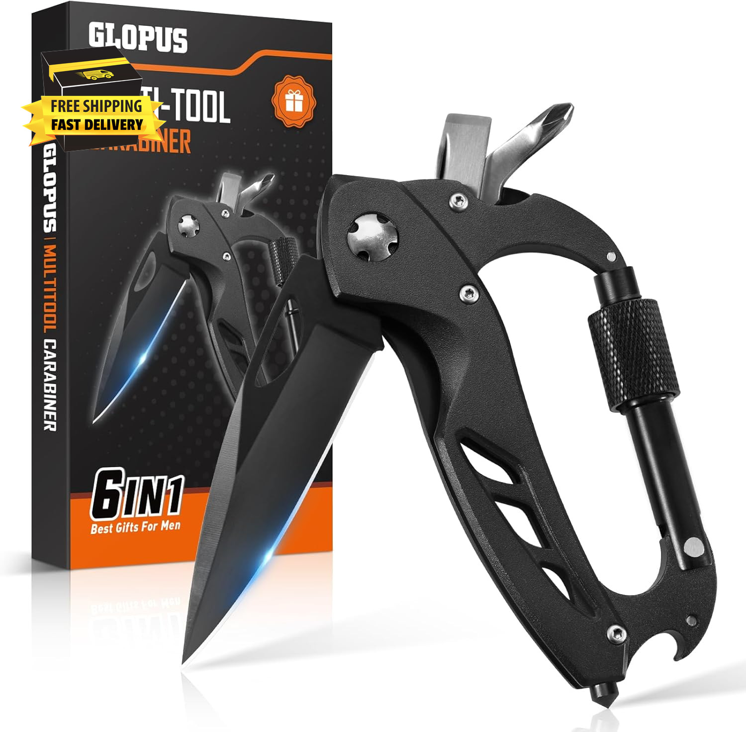 Multitool Carabiner with Pocket Knife, Birthday Gifts for Men Him Boyfriend, EDC