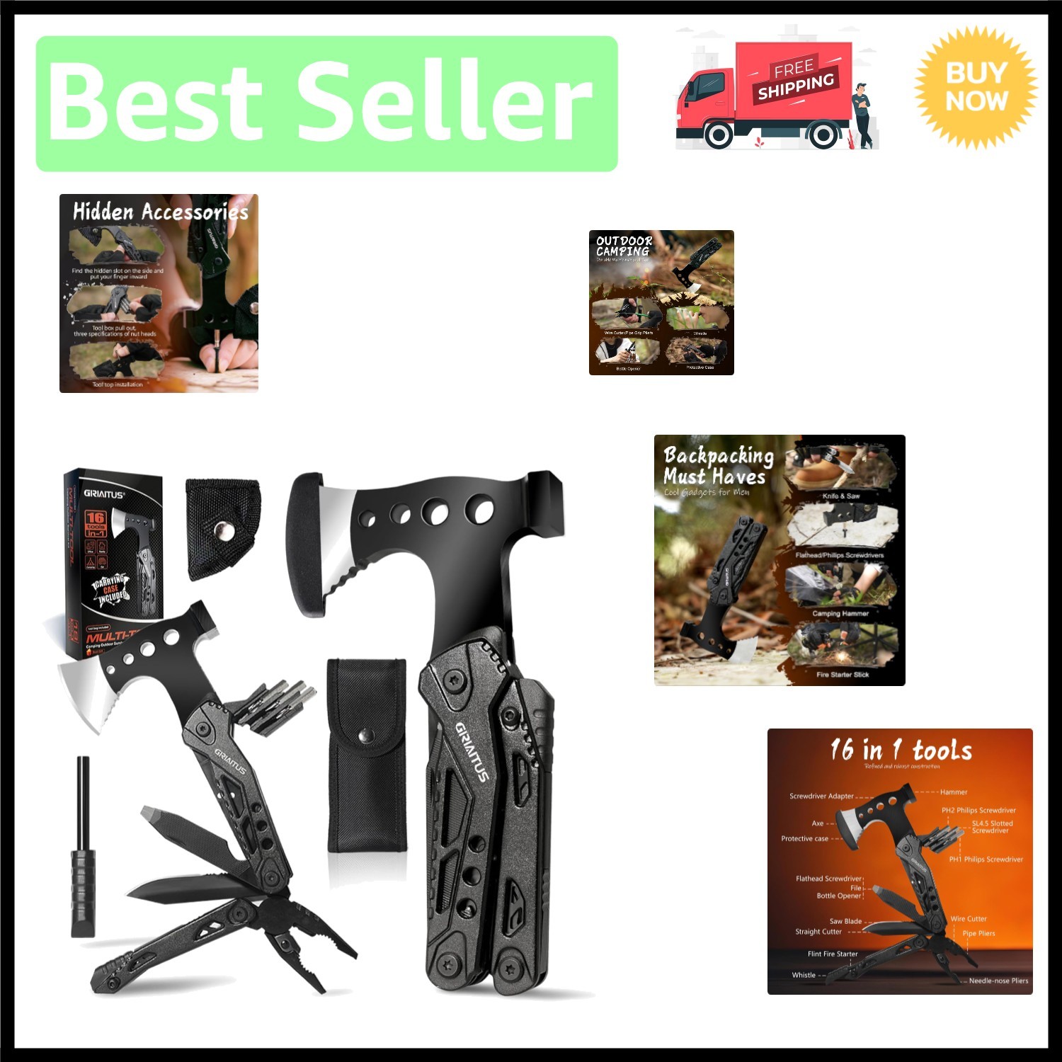 Heavy-Duty 16-in-1 Camping Multitool with Nylon Carry Case – Adventure Ready!