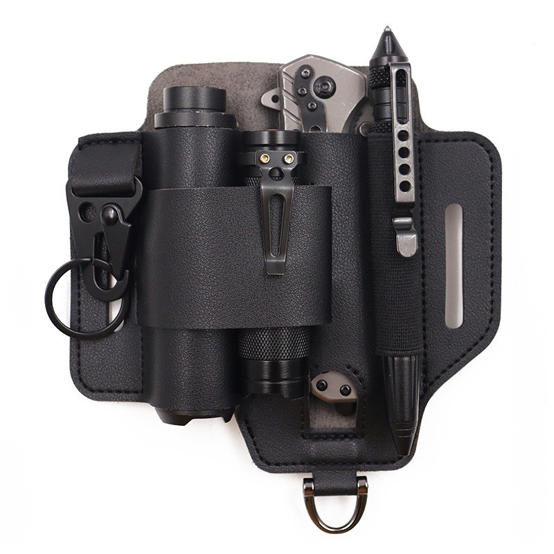 Multifunction Leather EDC Pouch, Outdoor Survival Belt Sheath for Tools & Knives