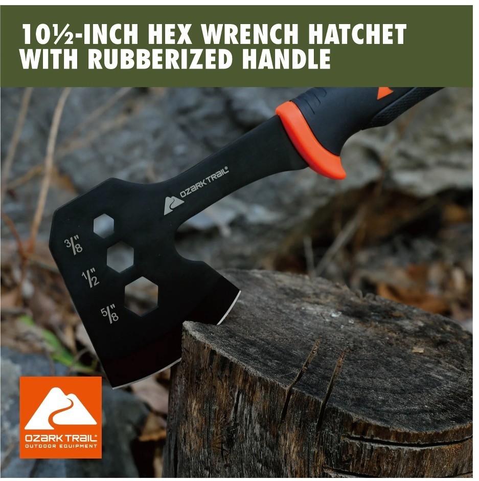Ozark Trail 7-Piece Camping Tool Set with Hammer, Axe, Flashlight, and Knives, B