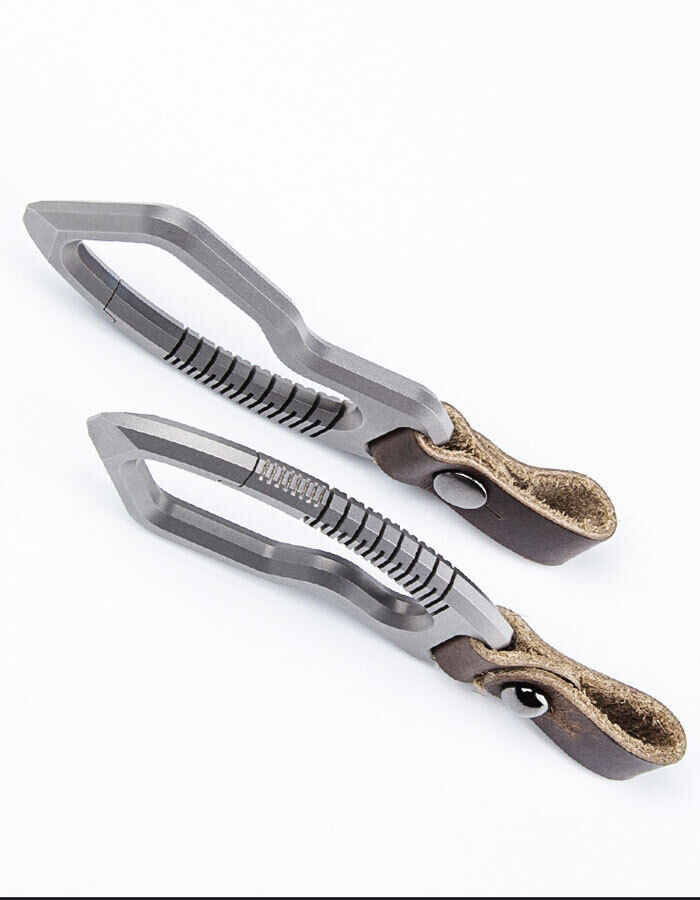 Titanium Alloy + Leather Keychain Carabiner Removable Pendant Crowbar EDC Tool