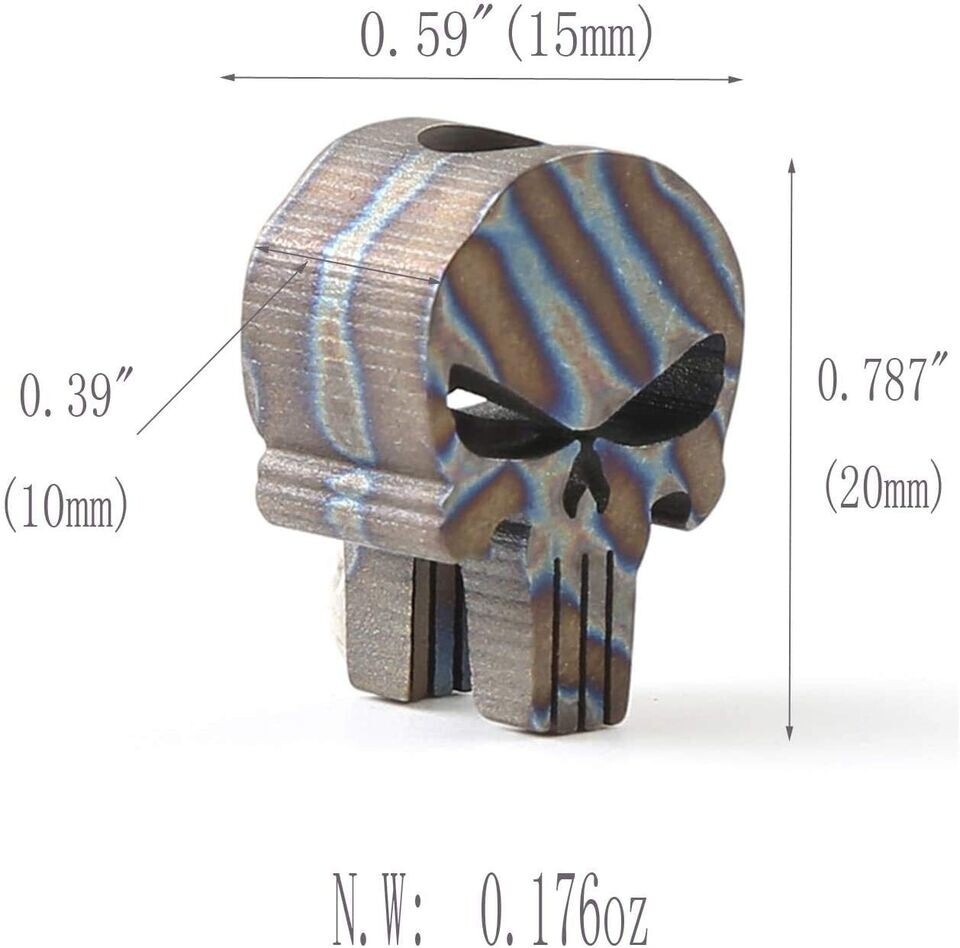 Flame TC4 Titanium Punisher Skull Parachute Cord Lanyard Bead Pendant DZ-01F EDC