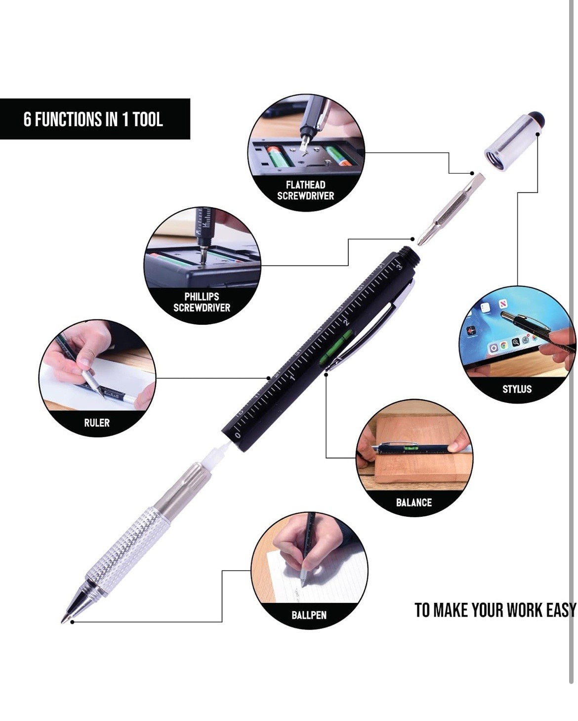 9-in-1 Multitool Pen Set 2PCS with 6 Refills Screwdriver Ruler Stylus Gift