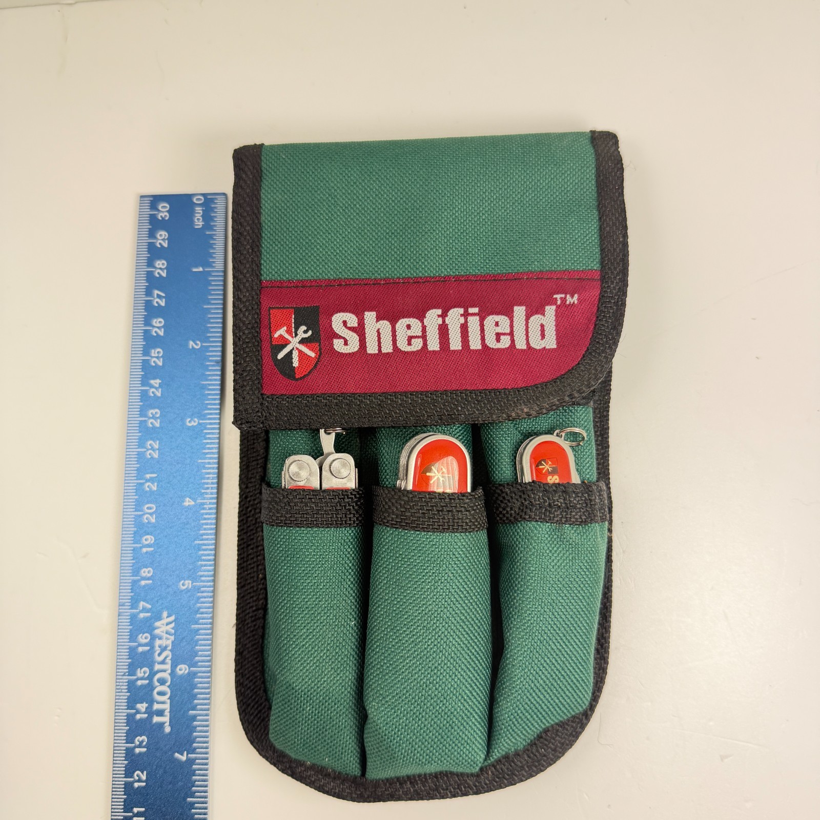 Sheffield Multi Tool Set w/ Flashlight AA Batteries & Carry Pouch Kit
