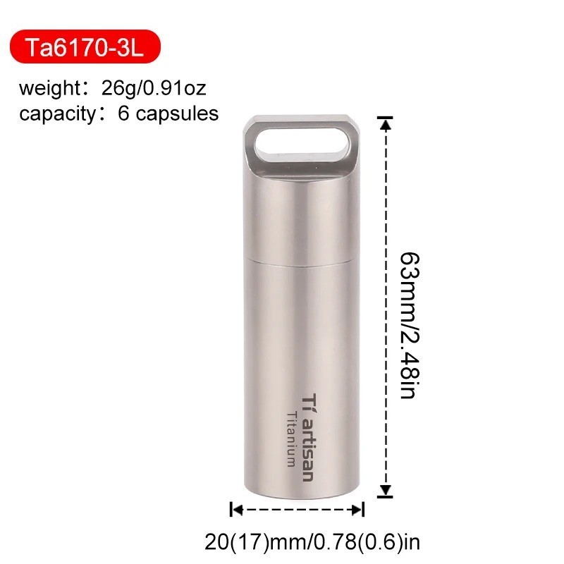 Titanium Alloy Waterproof Container Pill Box Travel Survival EDC Tool Keychain