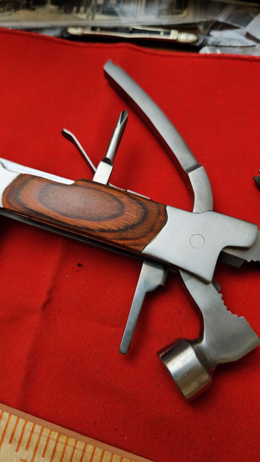 Vtg Sheffield Multi-Tool With Original Case Hammer Pliers Can Opener & More