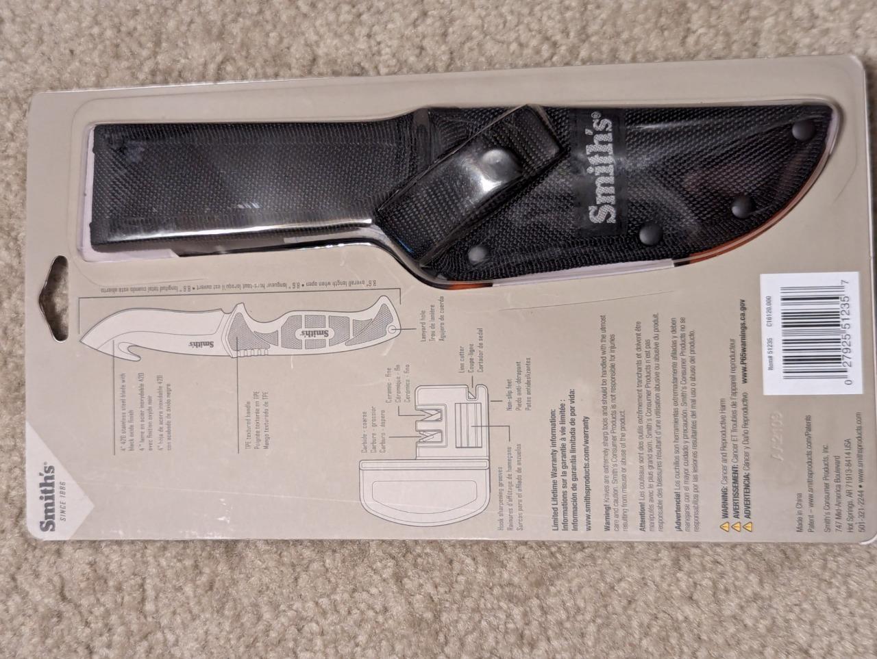 New Smith’s Sharpeners Edgesport Combo Blade Gut Hook Fixed Blade Knife 51235