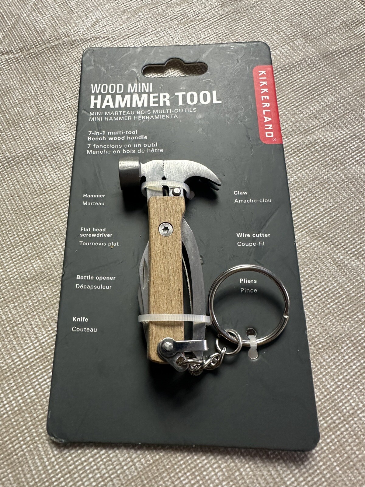 Kikkerland Wood Mini Hammer Tool 7-in-1 Multi Tool Mini Hammer KR13-W