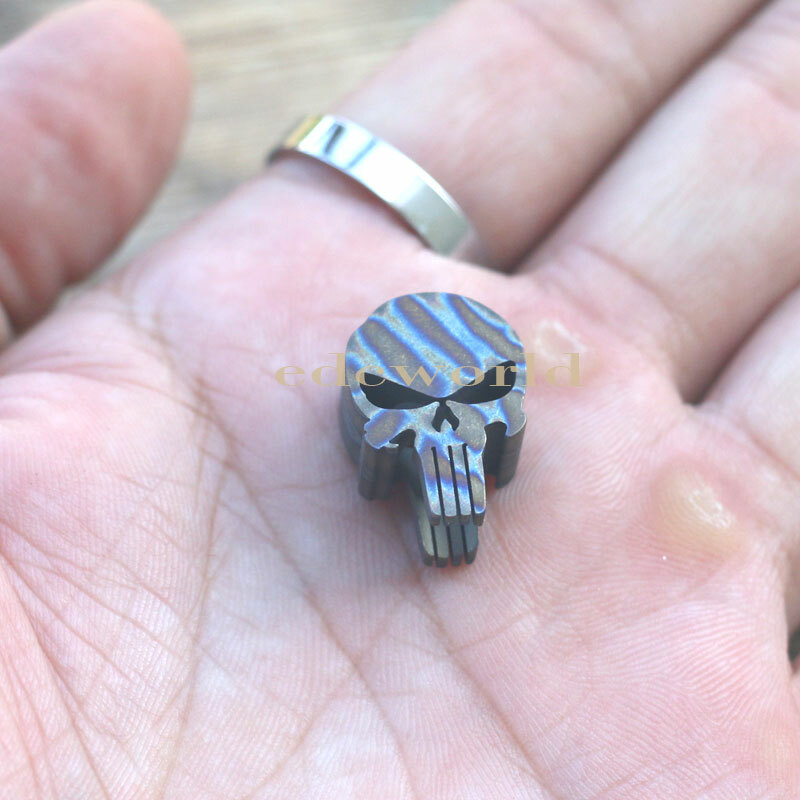 Flame TC4 Titanium Punisher Skull Parachute Cord Lanyard Bead Pendant DZ-01F EDC