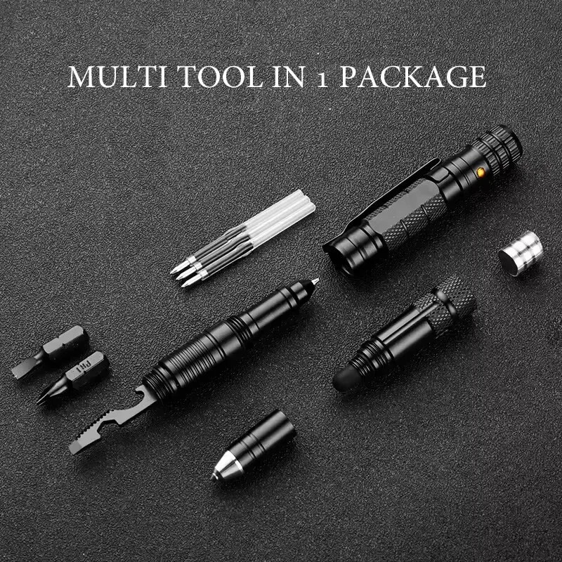 10-in-1 Tactical Pen EDC Survival Tool Flashlight Bottle Opener Self Defense