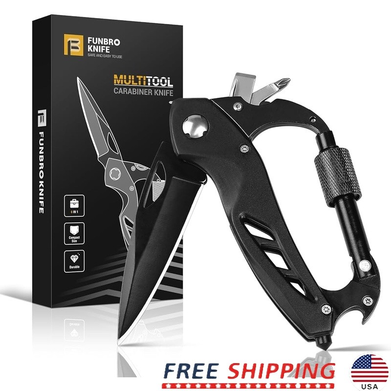 6 in 1 Multitool Pocket Knife Carabiner Bottle Opener Glass Breaker EDC Tool New