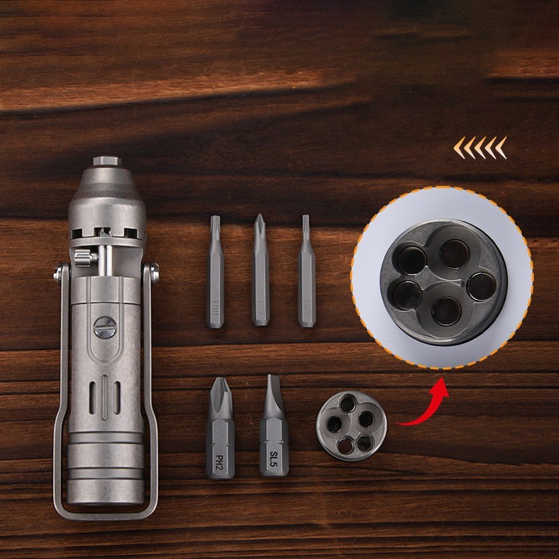 Titanium Alloy Ratchet Screwdriver EDC Multi Tool with Bits Compact Pocket Tool