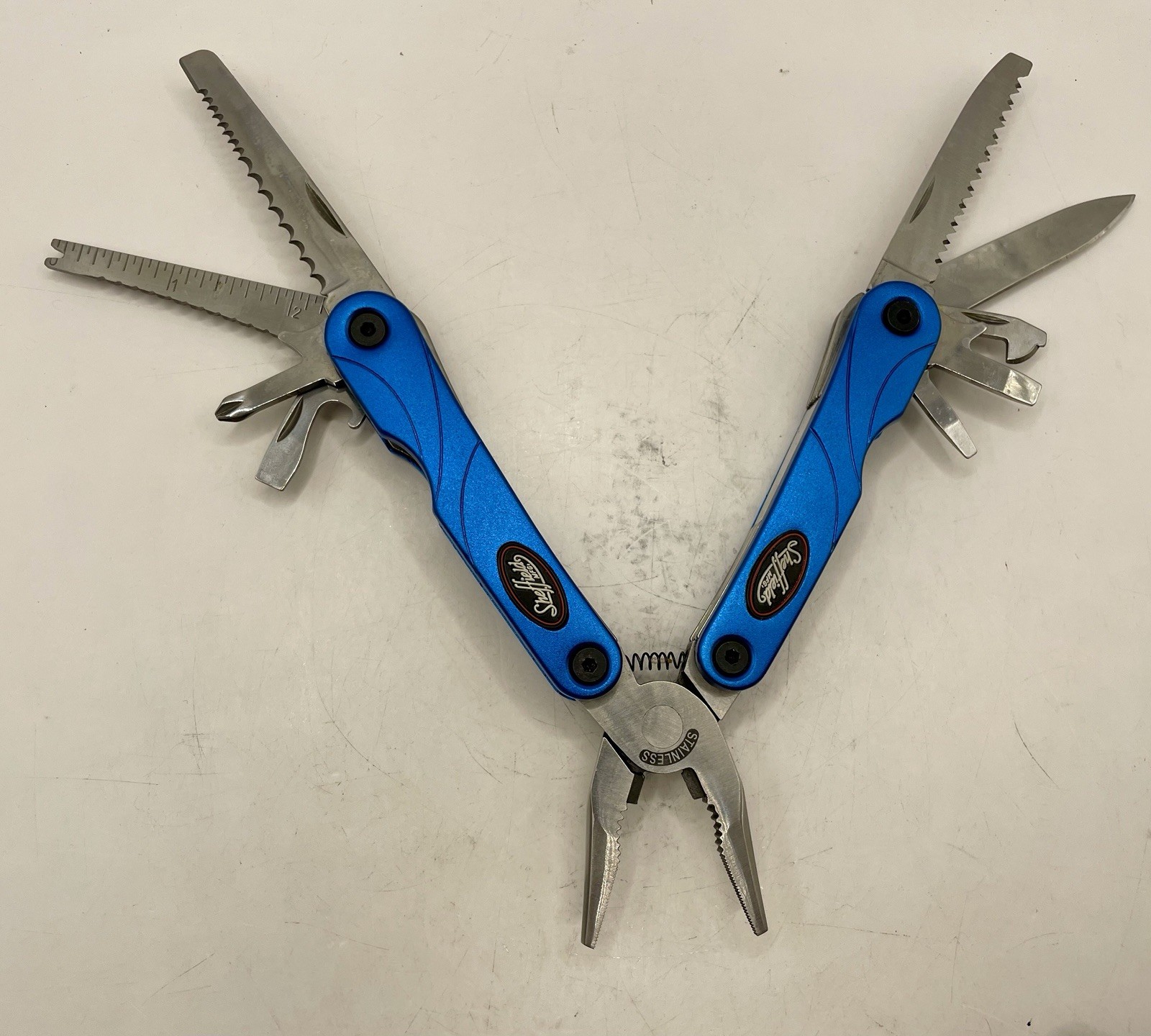 SHEFFIELD Stainless Steel Compact Multi-Tool 10 Tool w Nylon Case Turquoise NICE