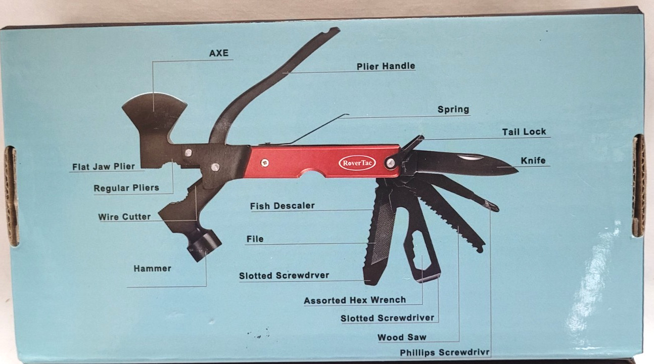 Rovertac Multi Tool Hammer Saw Axe Knife Wire Cutter Pliers Wrench Screwdriver +