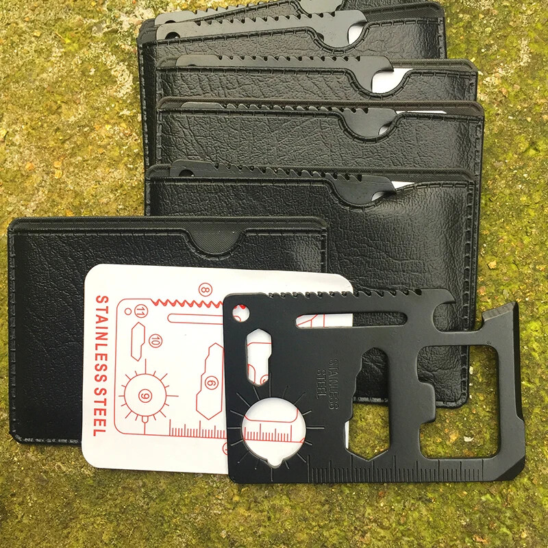 10x Black 11-in-1 Multi Tool Credit Card Wallet Knife Pocket Survival Camping
