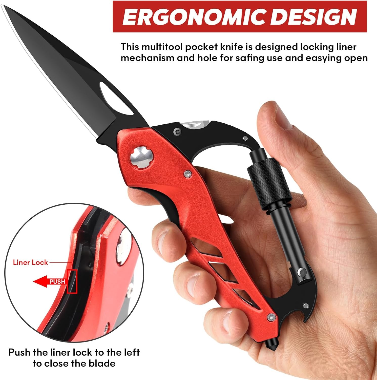 Multitool Carabiner w/ Pocket Knife Bottle Opener Survival EDC Keychain
